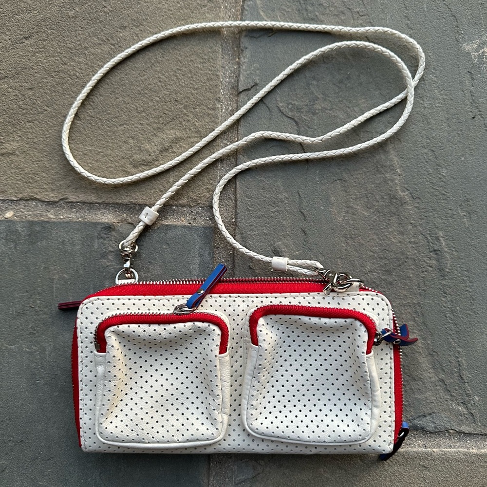MZ Wallace Cream & Red Leather Crossbody Wallet